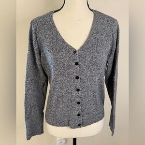 Haley Waters heather gray eclectic grandpa V neck cardigan sweater black button